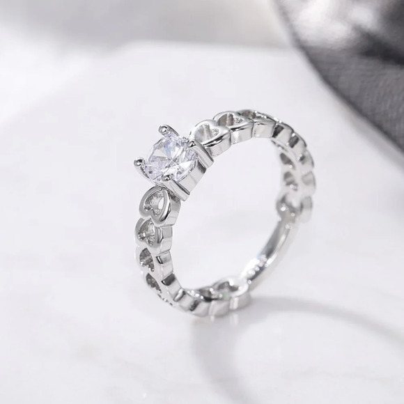 😍Lovely Anillos Hollow Heart Round Cut Moissanite Eternity Ring for Women, K770 - Picture 6 of 10